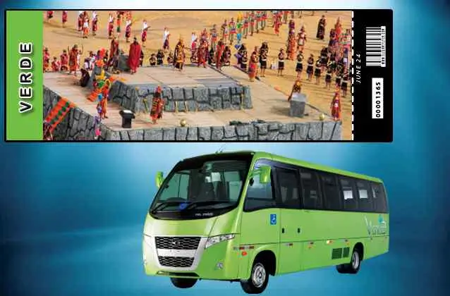 Inti Raymi 2027 ticket. Green section + tour bus
